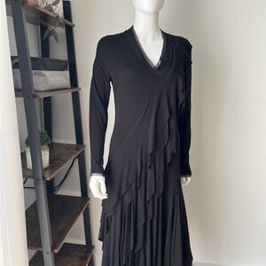 Marie Saint Pierre Elegant Black Ruffled Dress Size 3